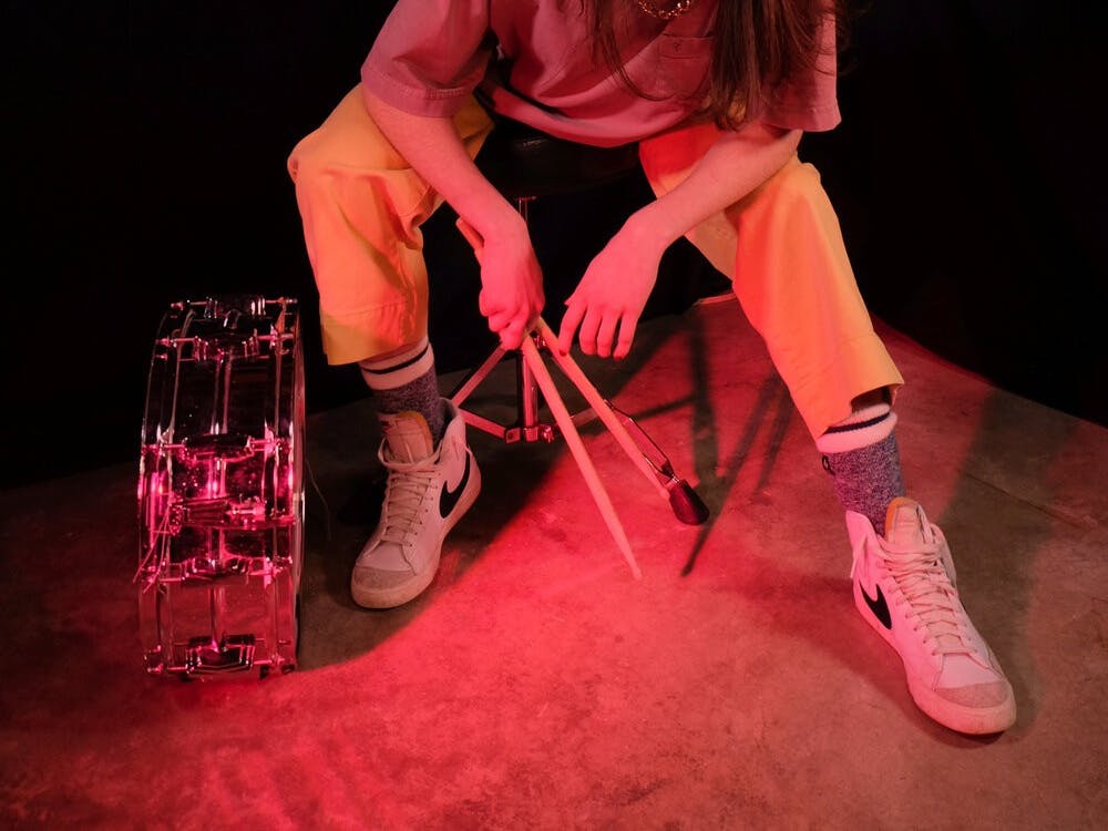 IU alumni Lucy Ritter is pictured with her drumset. The former IU Jacobs School of Music student is a drummer in &quot;An Officer and a Gentleman&quot; and will be performing at 7:30 p.m. Tuesday at the IU Auditorium. 