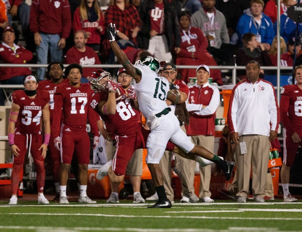 Sophomore wide reicever Luke Timian catches a pass during the 4th quarter against Michigan State on Saturday, October 1, 2016. Four kickoff times for the 2017 season were announced last week.