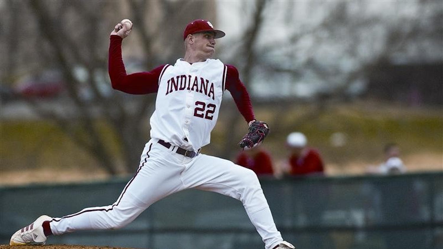 Junior pitcher Eric Arnett releases a throw during the third inning of a game against Xaver March 26, 2008 at Sembower field. The Hoosiers came from behind to win the game 10-4.
