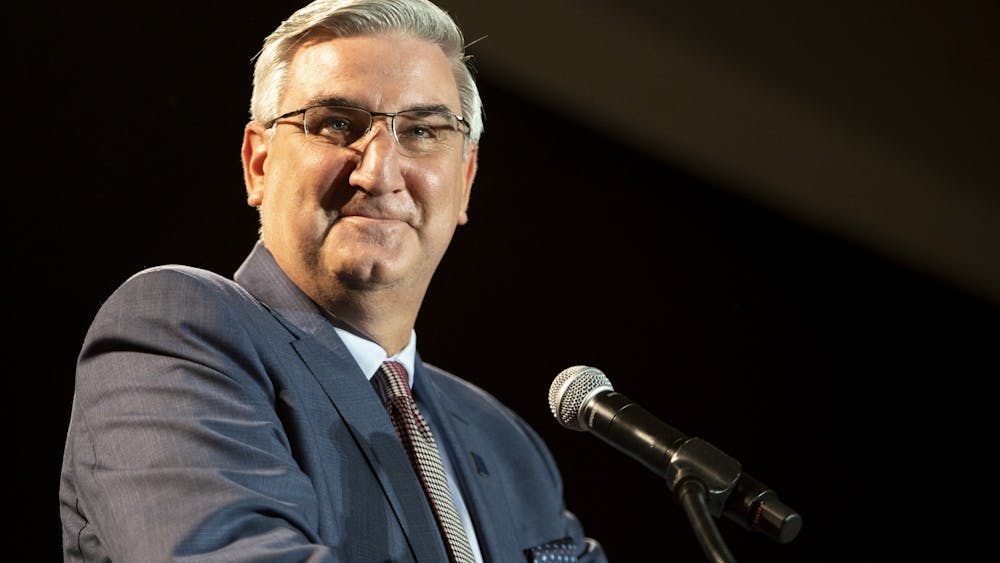 Gov. Eric Holcomb gives a speech Nov. 3, 2020, at the JW Marriott Hotel in downtown Indianapolis. Indiana opened up vaccine eligibility requirements for Hoosiers age 16 and up Wednesday morning.