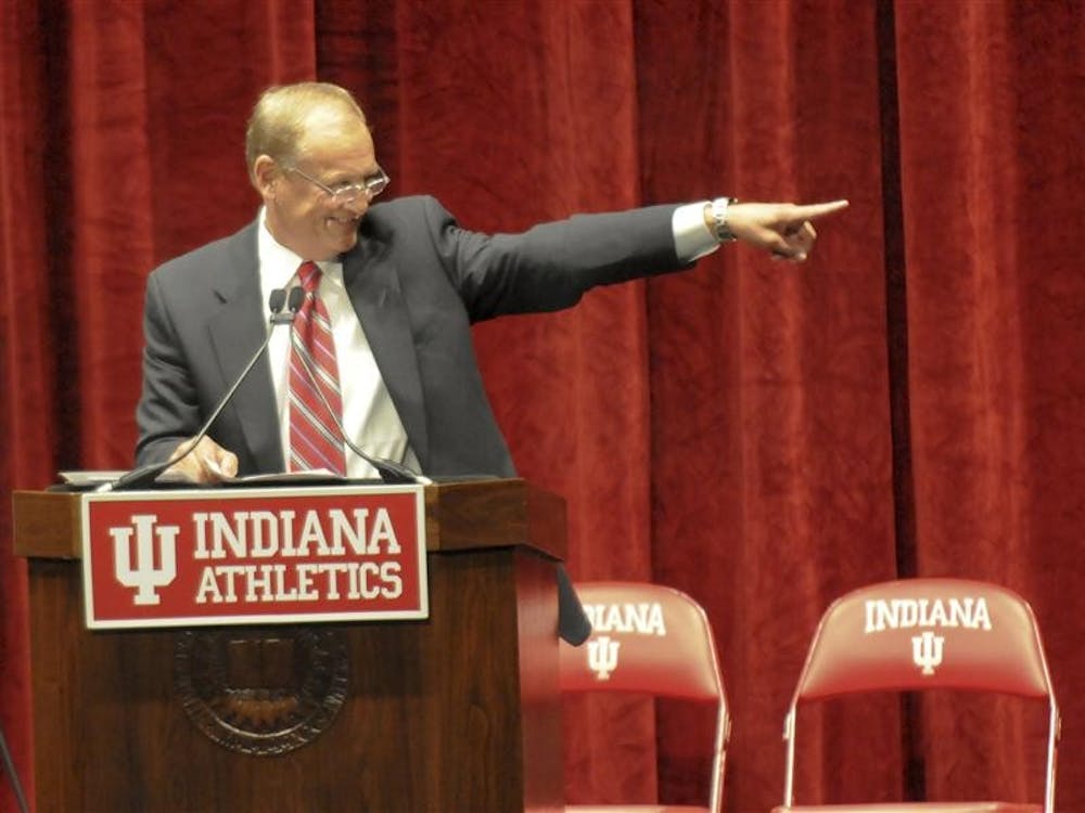 IU radio announcer Don Fischer introduces the 2009 Hall of Fame inductees Friday at Assembly Hall. 