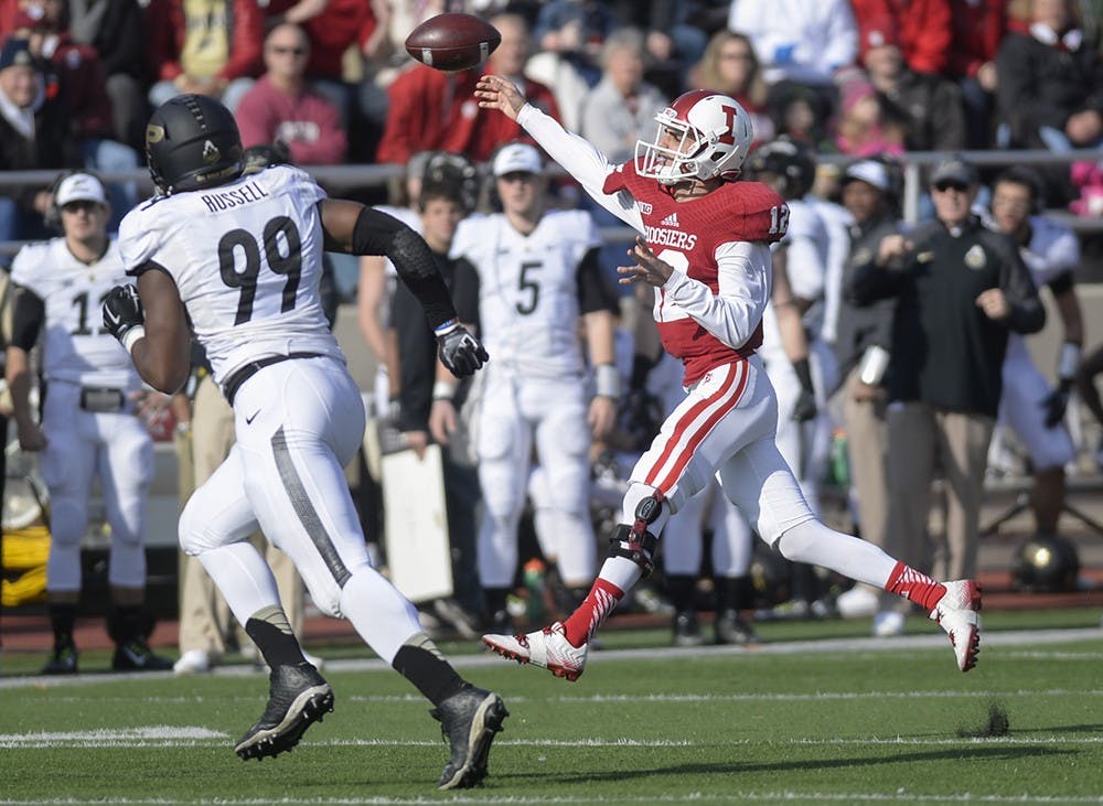 Freshman quarterback Zander Diamont throws a pass during IU's game against Purdue on Saturday at Memorial Stadium.