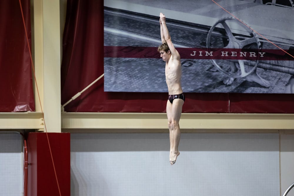 <p>Freshman Carson Tyler is seen diving at the Counsilman Billingsley Aquatic Center on Jan. 28, 2022. Indiana will compete in the Big Ten Championships on Feb. 23-26 in West Lafayette, Indiana. </p>