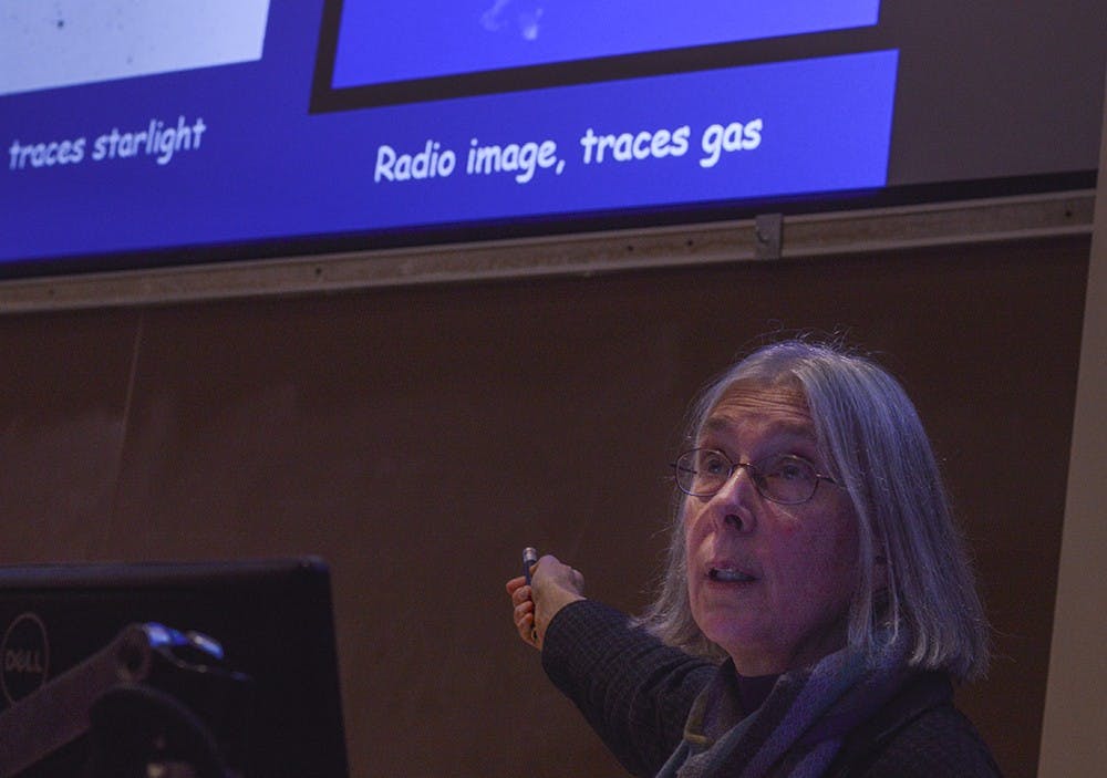 Astronomer Martha Haynes speaks about the historical factors that impact the appearance of galaxies over time. The lecture took place in Swain West on Sunday.