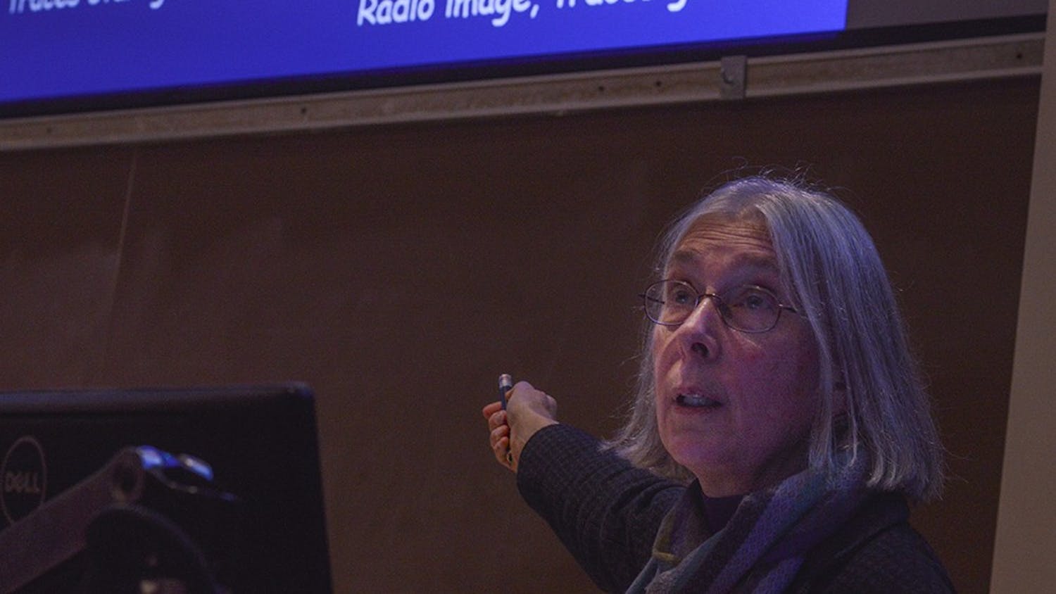 Astronomer Martha Haynes speaks about the historical factors that impact the appearance of galaxies over time. The lecture took place in Swain West on Sunday.