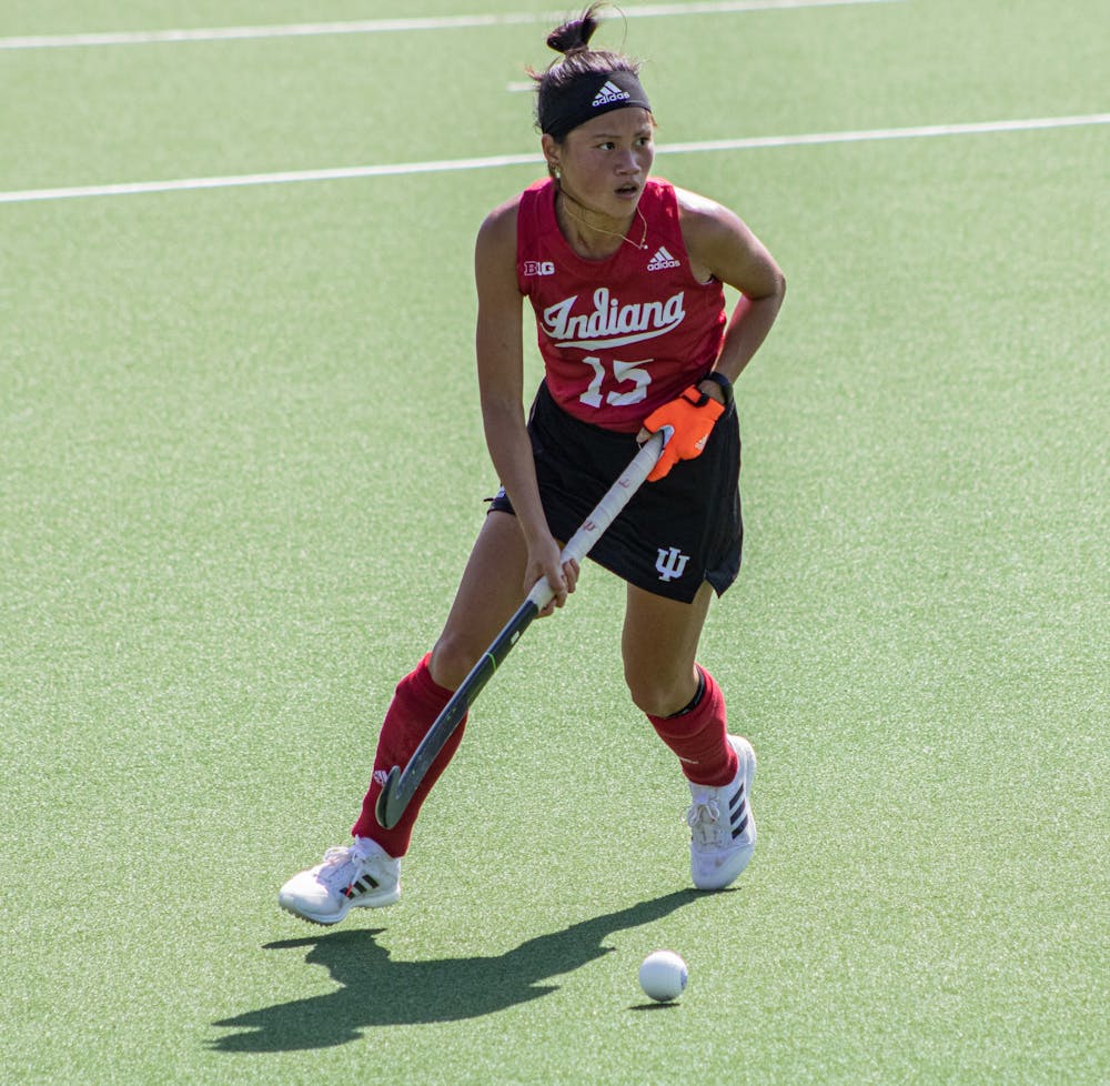 Freshman Yip Van Wonderen looks down field during Indiana’s field hockey game against Bellarmine on Sept. 6, 2021, at the IU Field Hockey Complex. Louisville comes into the matchup against Indiana with a 4-0 record on the season.