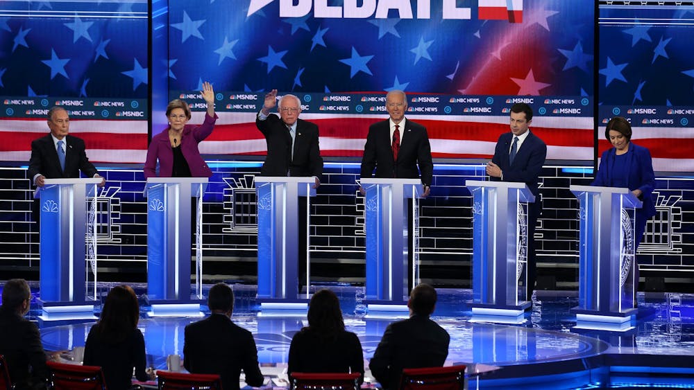 Democratic presidential candidates participate in the Democratic presidential primary debate Feb. 19 in Las Vegas.