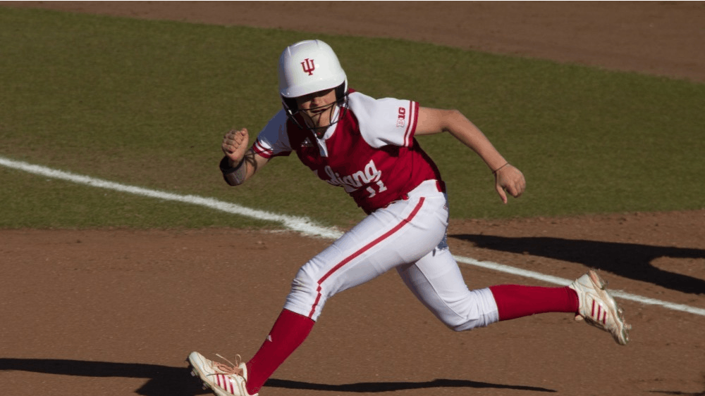 Then-junior Rebecca Blitz, now a senior, runs on the base paths at Andy Mohr Field during a game in the 2017 spring season. IU went 1-3 in the Oklahoma Tournament March 9 through 11, at Oklahoma University, in Norman, Oklahoma.&nbsp;
