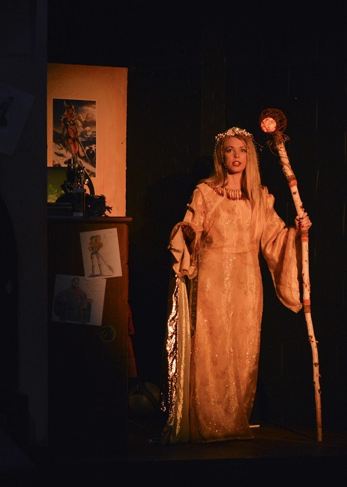 The Narrator of the play "She Kills Monsters", played by Kelsey Carlisle, tells the story of a teenager who seeks refuge from the loss of her family in her sister's beloved role-playing world at the Bloomington Playwrights Project on Wednesday.