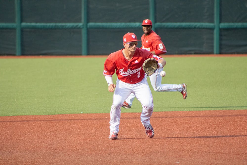 Junior Infielder Cole Barr makes the catch against Ohio State on May 24. Barr earned his second All-Region selection after leading IU with eight home runs and 35 RBI.