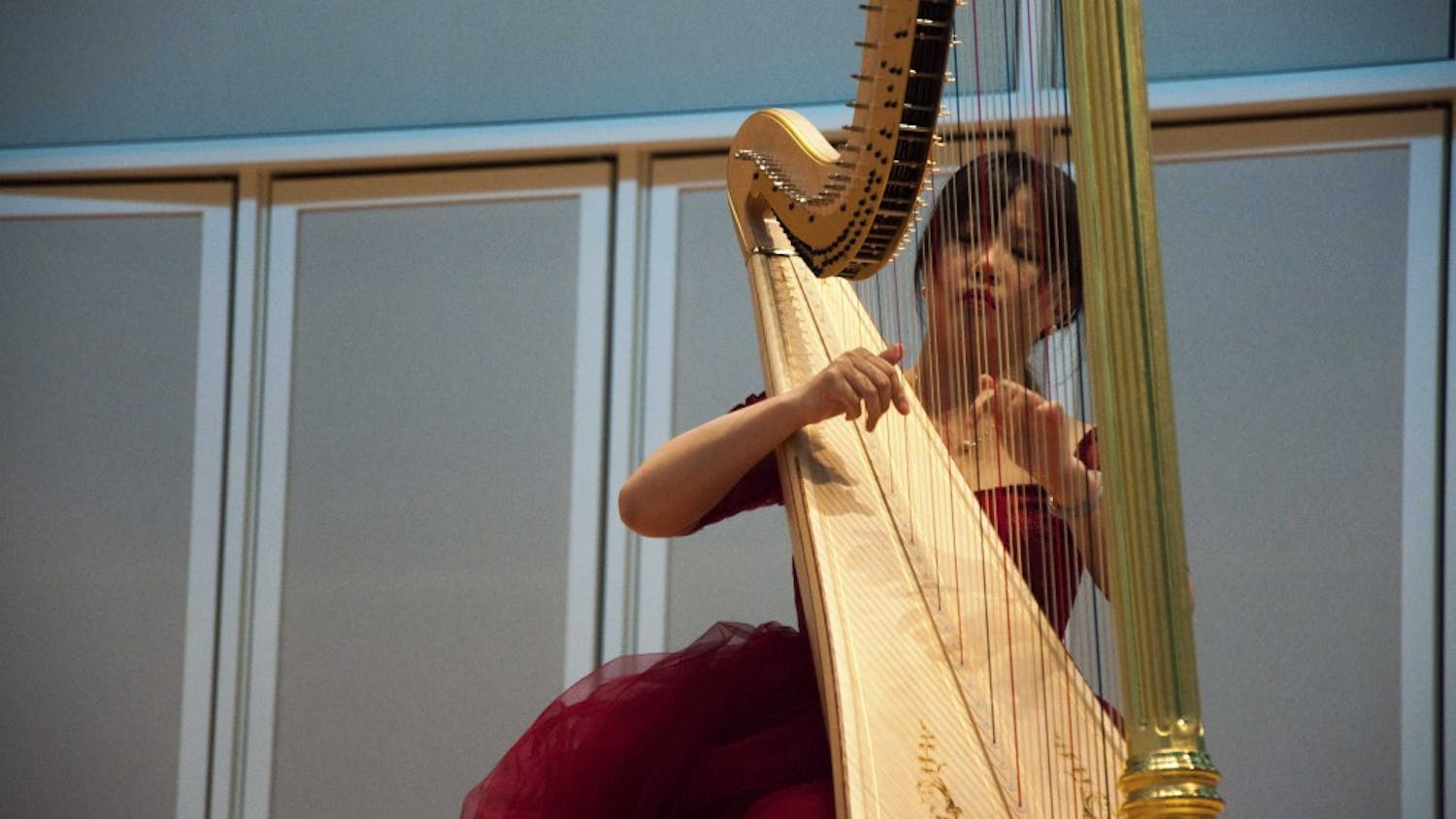Yuying Chen, the 2015 First Prize Winner of the 19th Israel International Harp Contest, performs duringthe 10th USA International Harp Competition on Sunday afternoon at Indiana University Jacobs School of Music.