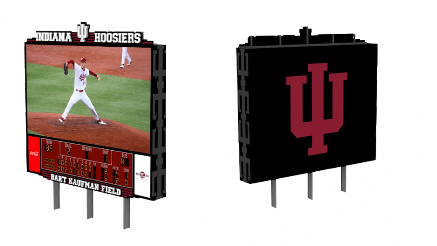 A rendering provided by IU Athletics shows what the new scoreboard for Bart Kaufman Field will look like. The scoreboards should be up and running by March 7.