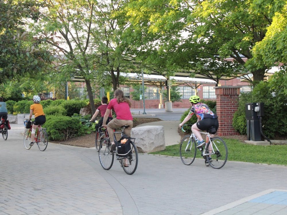 Cyclists ride from Bloomington Community Bike Project to Upland Brewing Co. May 24, 2019. The Bicycle and Pedestrian Commission is in the midst of a project to add traffic calming devices like speed humps, curb bump-outs and speed cushions to Hawthorne and Weatherstone streets.