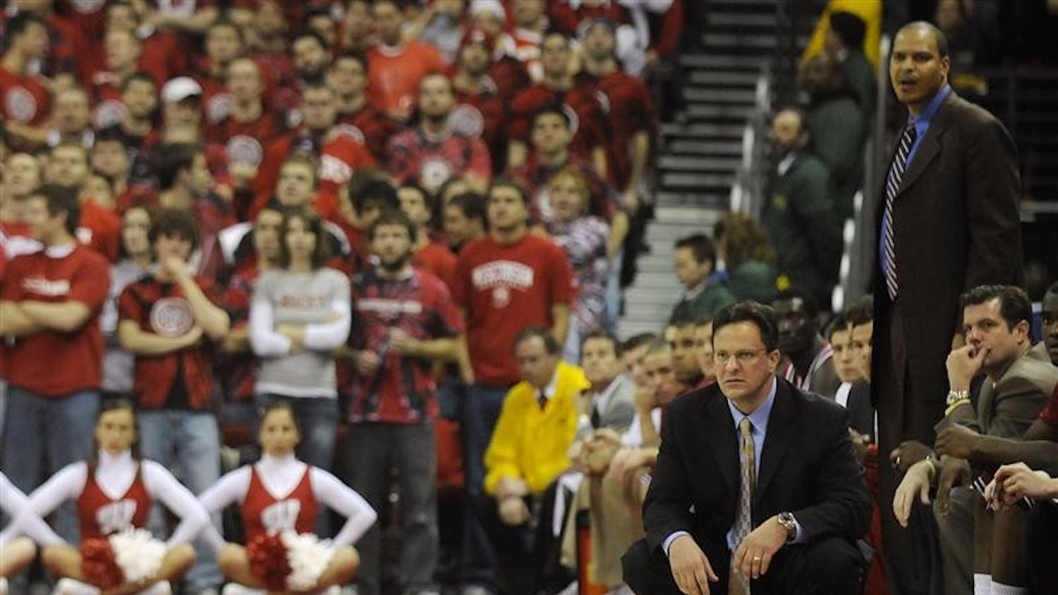 IU coach Tom Crean watches the action from the sidelines during a game Sunday at the Kohl Center in Madison, Wis. IU lost 85-61.