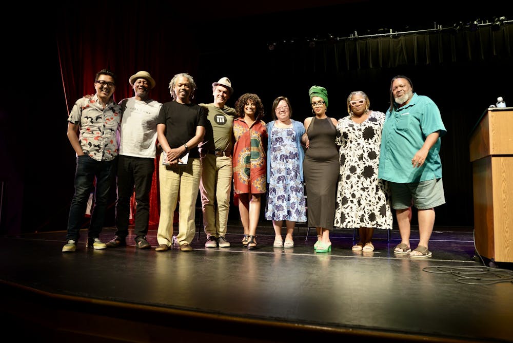 <p>Members of the Affrilachian Poets are seen on stage June 19, 2022, at the Lyric Theater and Cultural Arts Center in Lexington, Kentucky. The Affrilachian Poets will be the focus of a multievent series Nov. 4 and 5 at the Cook Center in Maxwell Hall.</p>