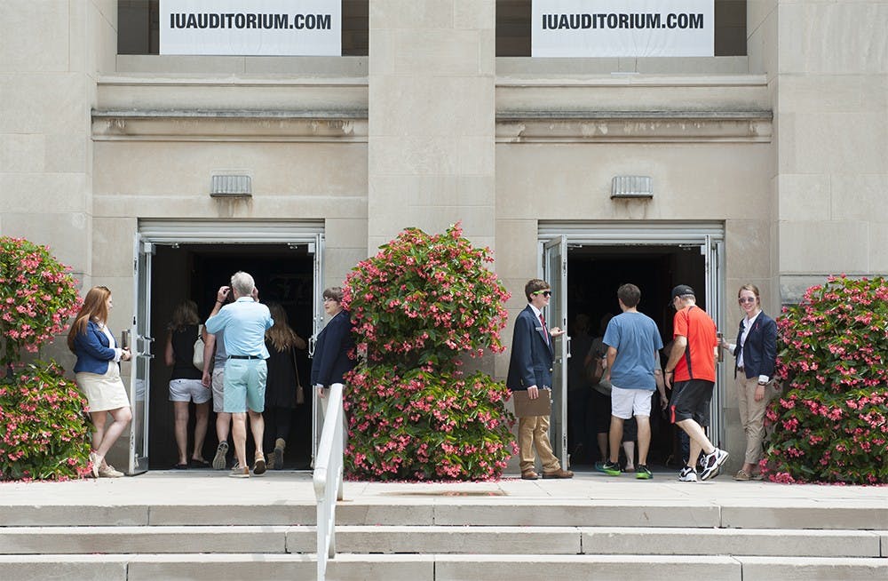 Incoming Freshmen and their parents enter the IU Auditorium for the 2015 Freshman Induction Ceremony on Wednesday afternoon. 