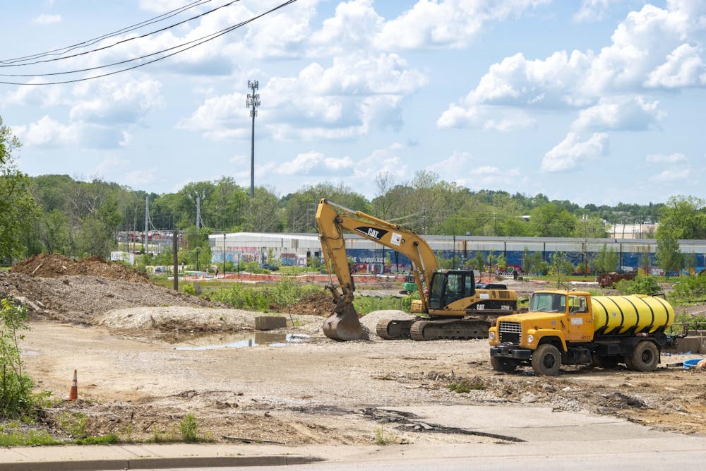 <p>Construction equipment is parked May 25 at 1730 S. Walnut Street, the area of a new affordable housing project. It was described as a part of Bloomington that is &quot;in transition&quot; by City of Bloomington spokesperson Yaël Ksander.</p>