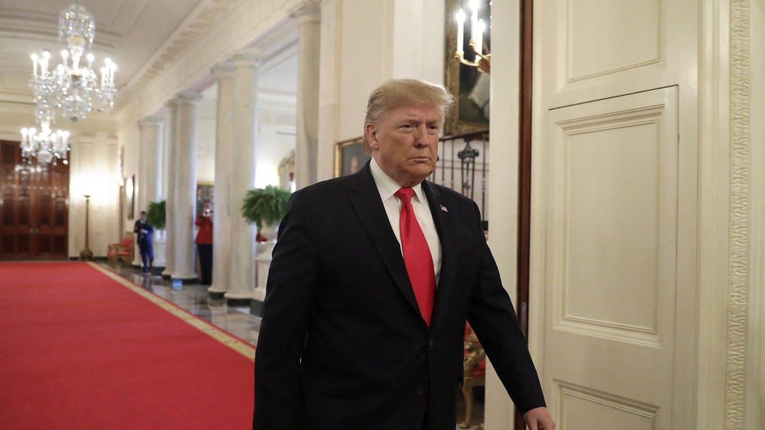 President Donald Trump arrives Nov. 6 to deliver remarks on Federal Judicial Confirmation Milestones in the East Room of the White House in Washington, D.C. Trump organized the event to celebrate the confirmation of more than 150 Federal judges.