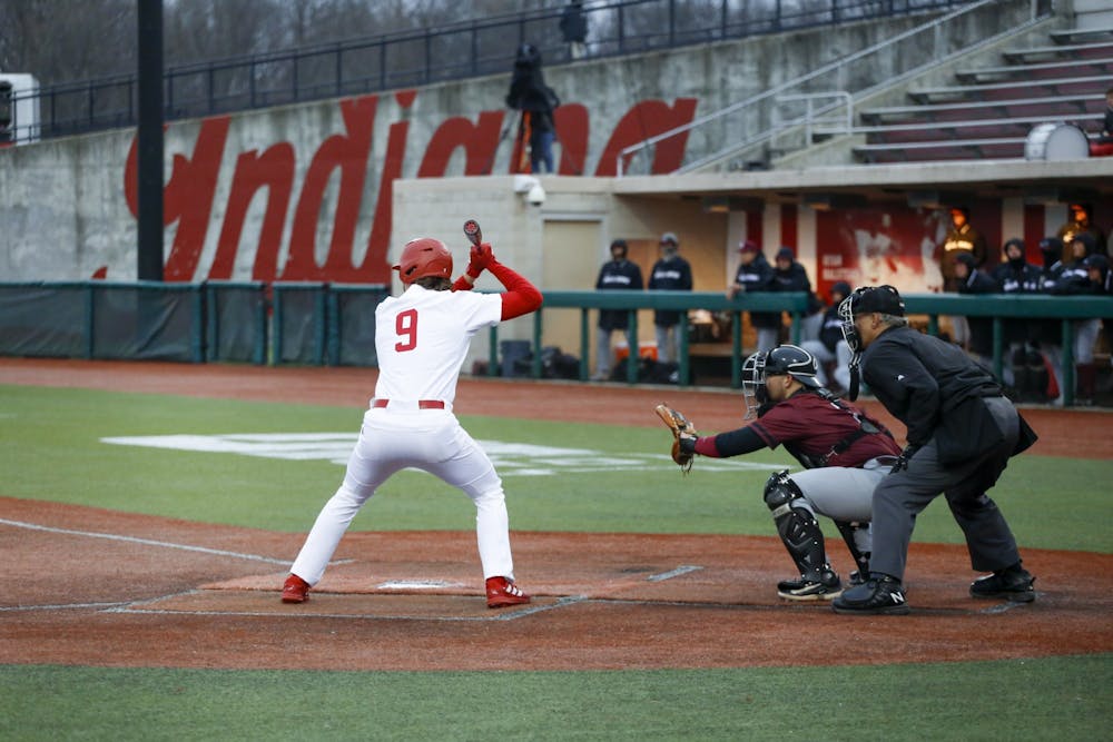 <p>Sophomore Brock Tibbitts prepares for a pitch March 10, 2023, at Bart Kaufman Field. Indiana beat Morehead State 5-4 on Friday.</p>