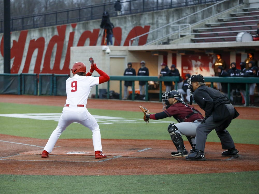 Sophomore Brock Tibbitts prepares for a pitch March 10, 2023, at Bart Kaufman Field. Indiana beat Morehead State 5-4 on Friday.