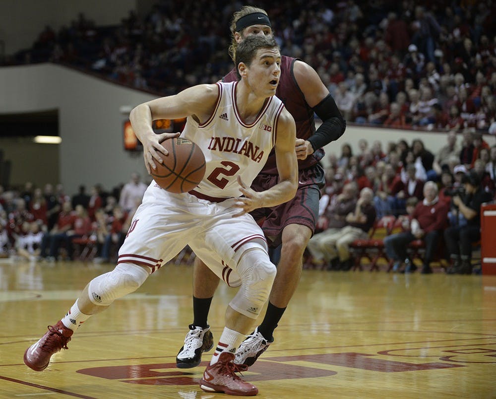 Junior Nick Zeisloft looks to score during IU's game against Indianapolis on Monday at Assembly Hall.