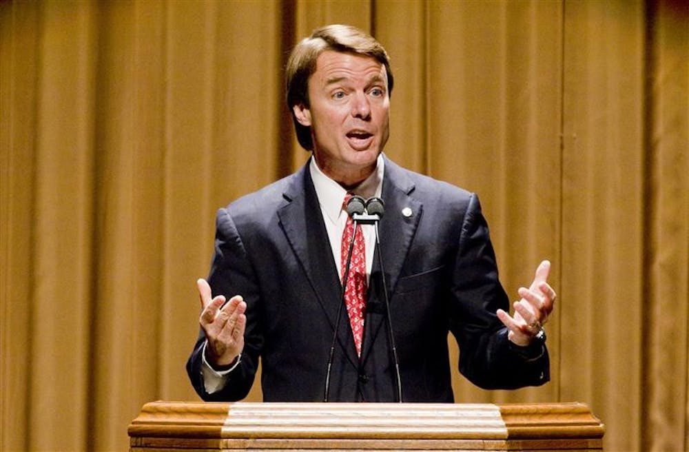 Former North Carolina senator and Democratic vice presidential candidate John Edwards discusses his candidacy and the implications of the 2008 presidential election Tuesday evening at IU Auditorium.