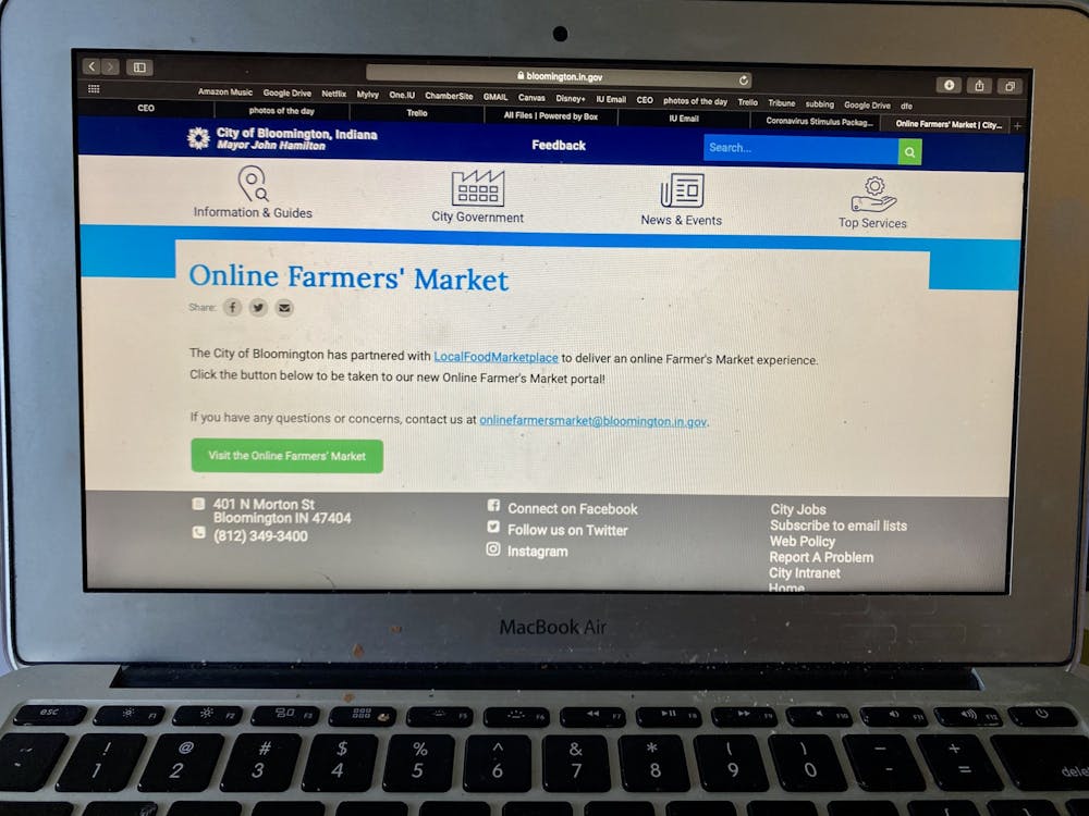 <p>A computer with the Bloomington online farmers market is displayed on a computer screen. The Eastside Market, located in the old parking lot of Kmart on East Third Street, has rebranded as People’s Market after community members disagreed with how the city handled issues of white supremacy at the market last year and is available for online orders and pick up from 10 a.m. to 1 p.m. Saturday.</p>
