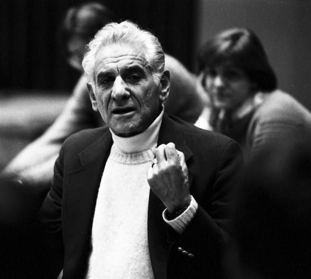 Leonard Bernstein directs IU students in 1982.