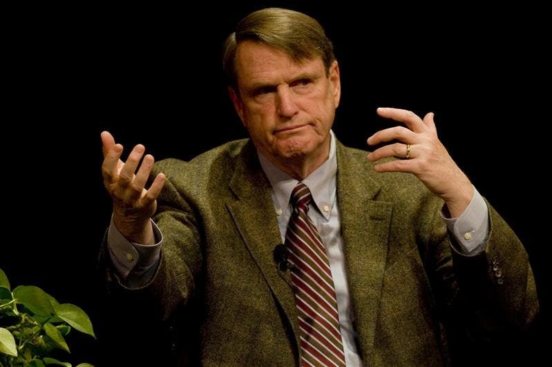 Leonard Downie, executive editor of the Washington Post, speaks at on Tuesday evening at the Buskirk-Chumley Theater. Downie, the third speaker in the IU School of Journalism's Fall Speaker Series, discussed the importance of "accountable journalism" amidst today’s changing media atmosphere.