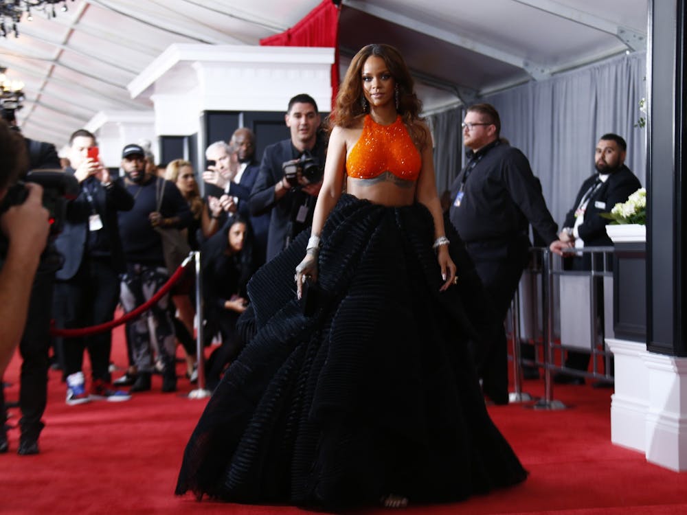 Rihanna arrives at the 59th Annual Grammy Awards Feb. 12, 2017, at STAPLES Center in Los Angeles.
