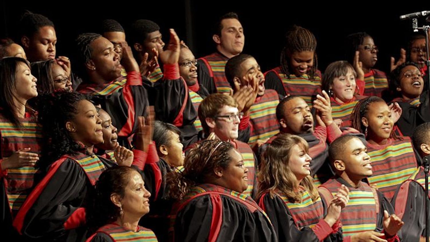 The African American Choral Ensemble sings "Hallelujah Hosanna," a South African/Swaziland praise song, Saturday evening at the John Waldron Arts Center Auditorium. The program included classically-arranged pieces, comtemporary Gospel and jazz-infused arrangements.