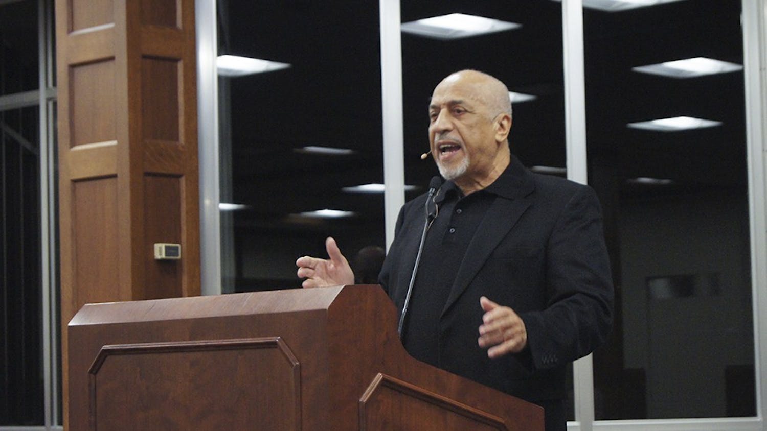 Claud Anderson talks about the relation between race and economics throughout world history Tuesday in the Indiana Memorial Union.