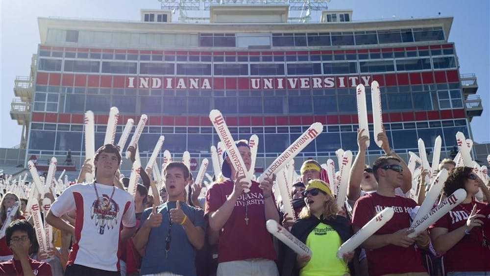Students display their school spirit during the annual Welcome Week event, "Traditions and Spirits of IU" held at  the west side of Memorial Stadium.