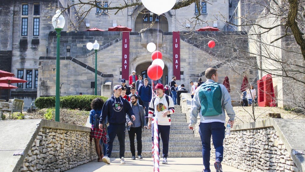 The Indiana Memorial Union is decorated with banners and balloons for IU Day on April 18. The third annual IU Day gave students the opportunity to explore campus and win prizes.&nbsp;