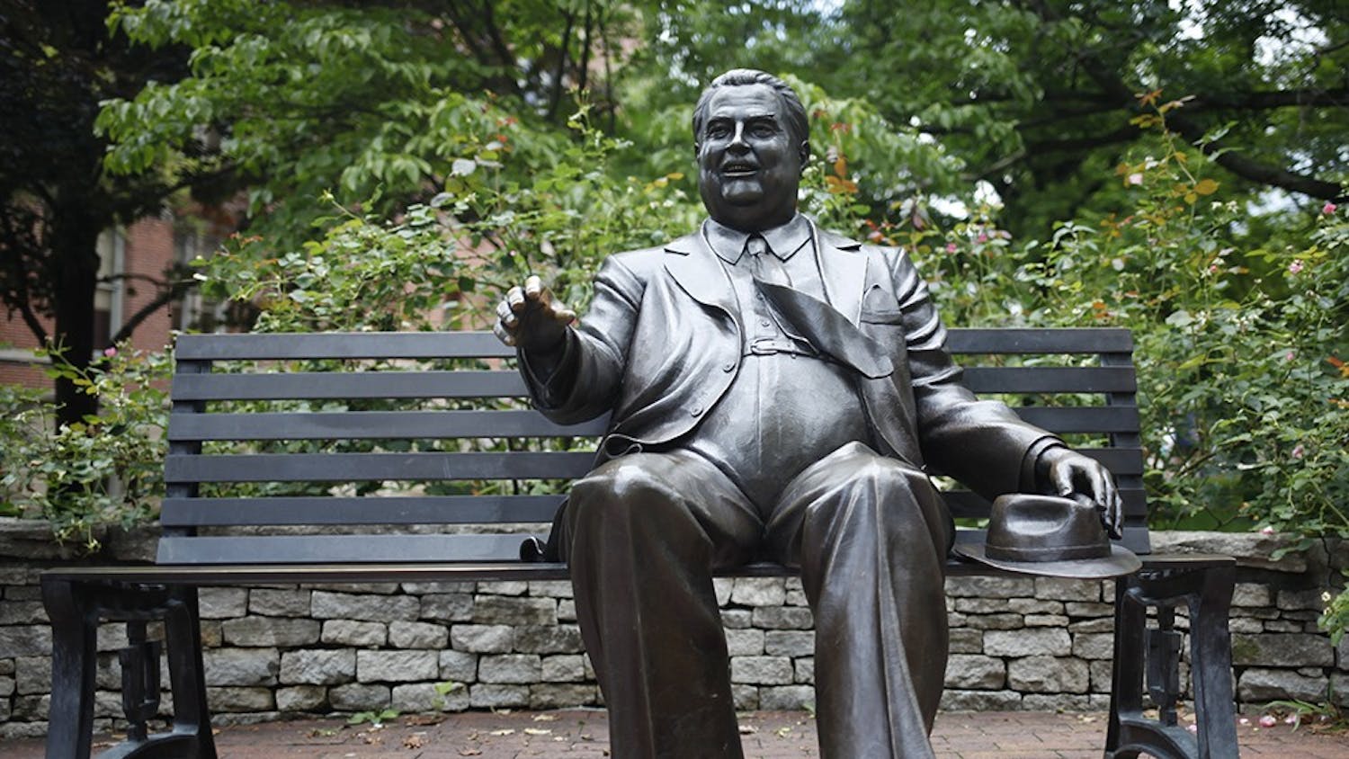 The Herman B Wells statue can be found by Owen Hall. Many students sit next to Wells and shake his hand as a tradition.