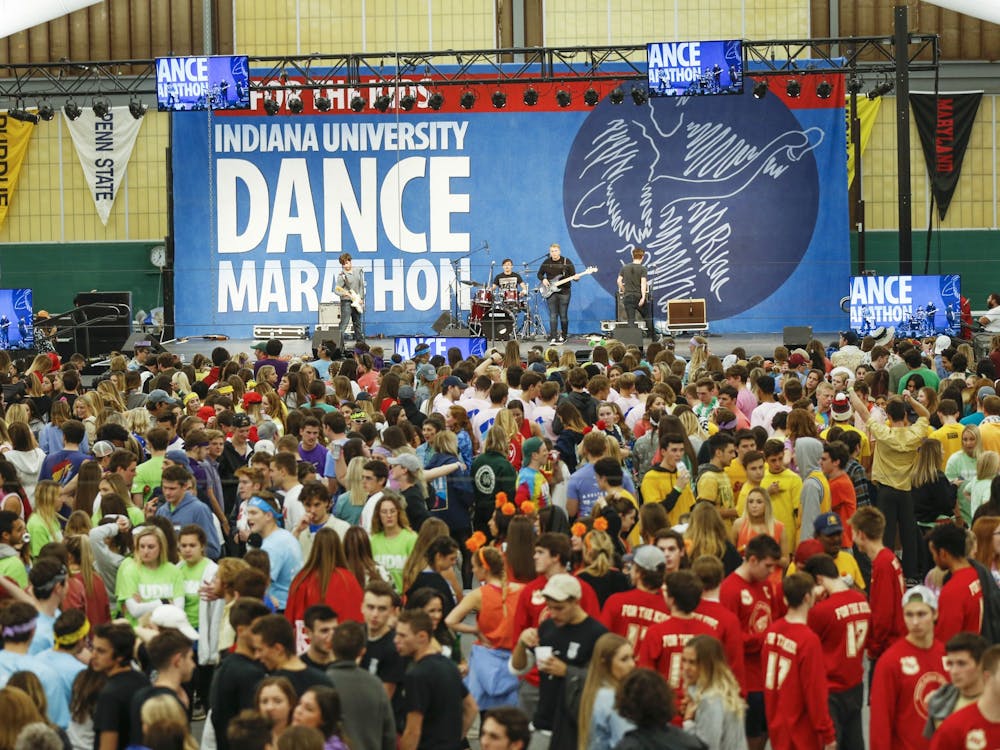 Students participate in the 2017 Indiana University Dance Marathon at the IU Tennis Center.