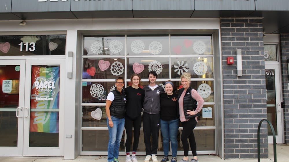 Owner of Bloomington Bagel Company Sue Aquila stands with her employees, Antonia Daleke, Aaron Norton, Kate Holsapple and Dawn Keough, at the North Dunn Street location on Feb.10, 2023. Two additional shops are located in Bloomington on North Morton Street and East Third Street.