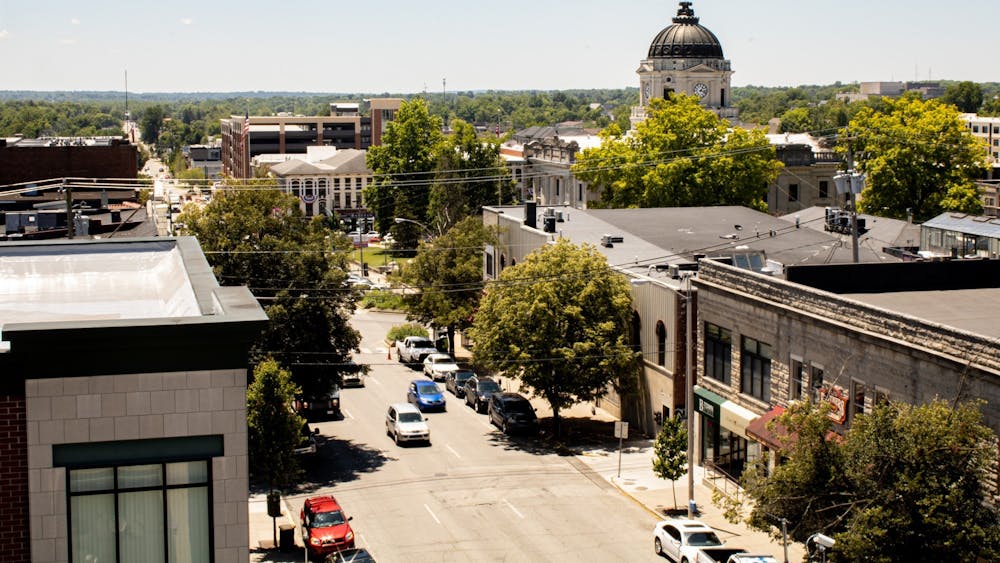 A view of downtown Bloomington from the 7th and Walnut Street Parking Garage. Non-essential City of Bloomington employees will not be required to show up to work Monday in recognition of Juneteenth. 