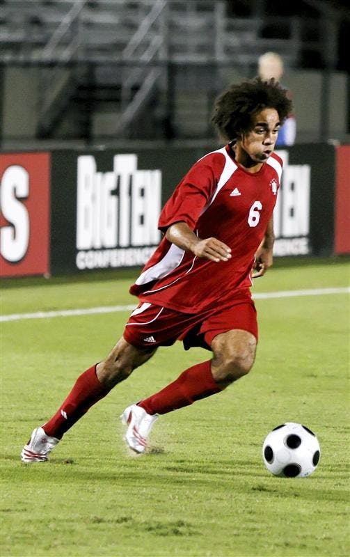 Junior back/midfielder Kevin Alston dribbles the ball during the Hoosiers 3-1 win against No. 9 Notre Dame on Oct. 16 at Bill Armstrong Stadium. IU soccer coach Mike Freitag confirmed Monday that Alston will turn pro passing up his senior season with the Hoosiers.