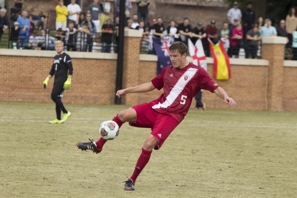 Sophomore defender Grant Lillard gets control of the ball during the first half of play against Wake Forest on Nov. 29, 2015 at W. Dennie Spry Stadium.
