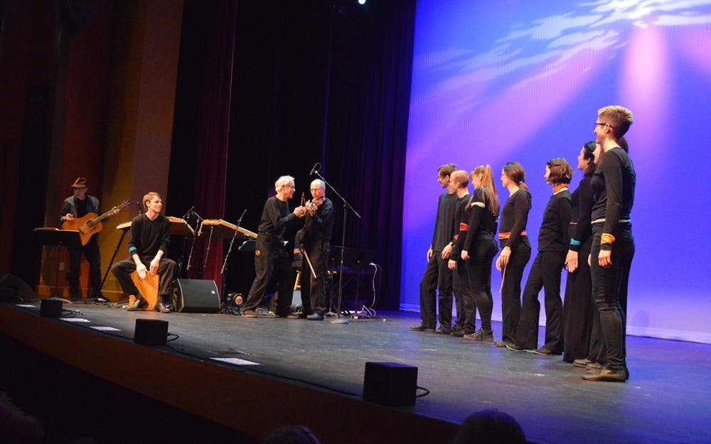 Renowned musician Malcolm Dalglish and his Ooolite singers perform "Sail Away" during the "Love Songs for a Lasting World" concert Monday evening. The concert benefited Middle Way House, the only emergency shelter and rape crisis center serving six counties in southern Indiana.