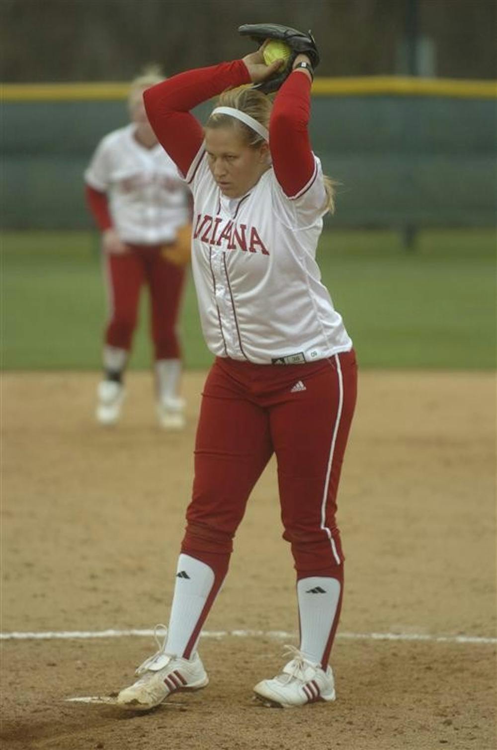 Sophomore pitcher Sara Olson prepares for a pitch against Ohio State, April 8, 2009 at the IU Softball field. 