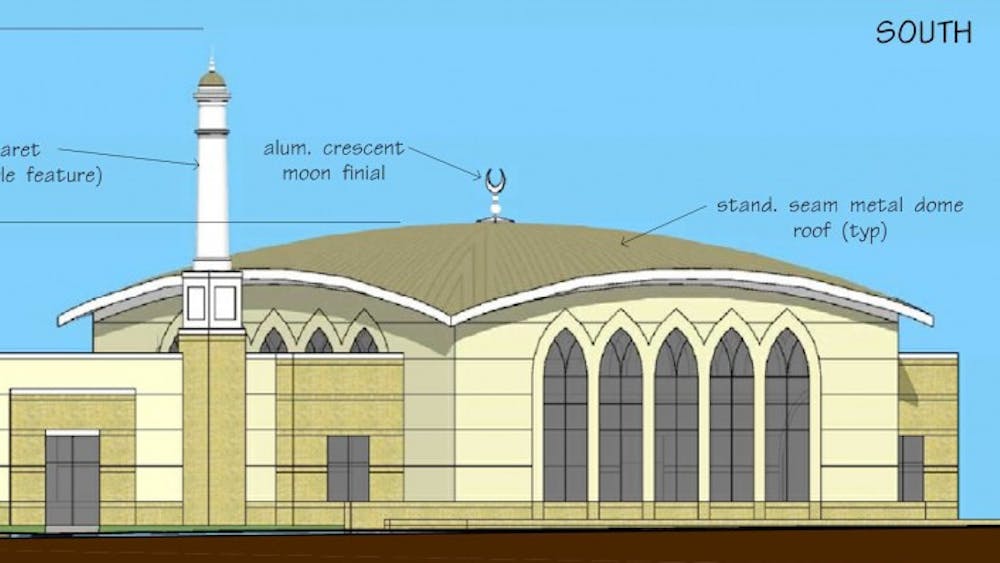 A rendering of the proposed Islamic Life Center in Carmel, Indiana. About 400 people attended a zoning board meeting Monday night to discuss the construction of the center.