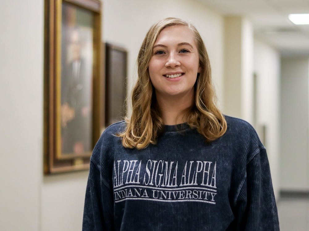 Abigail Baker, the philanthropy chair for Alpha Sigma Alpha sorority, stands Feb. 4 in Franklin Hall. She is preparing for the 2020 Indiana University Polar Plunge  on Feb. 22.
