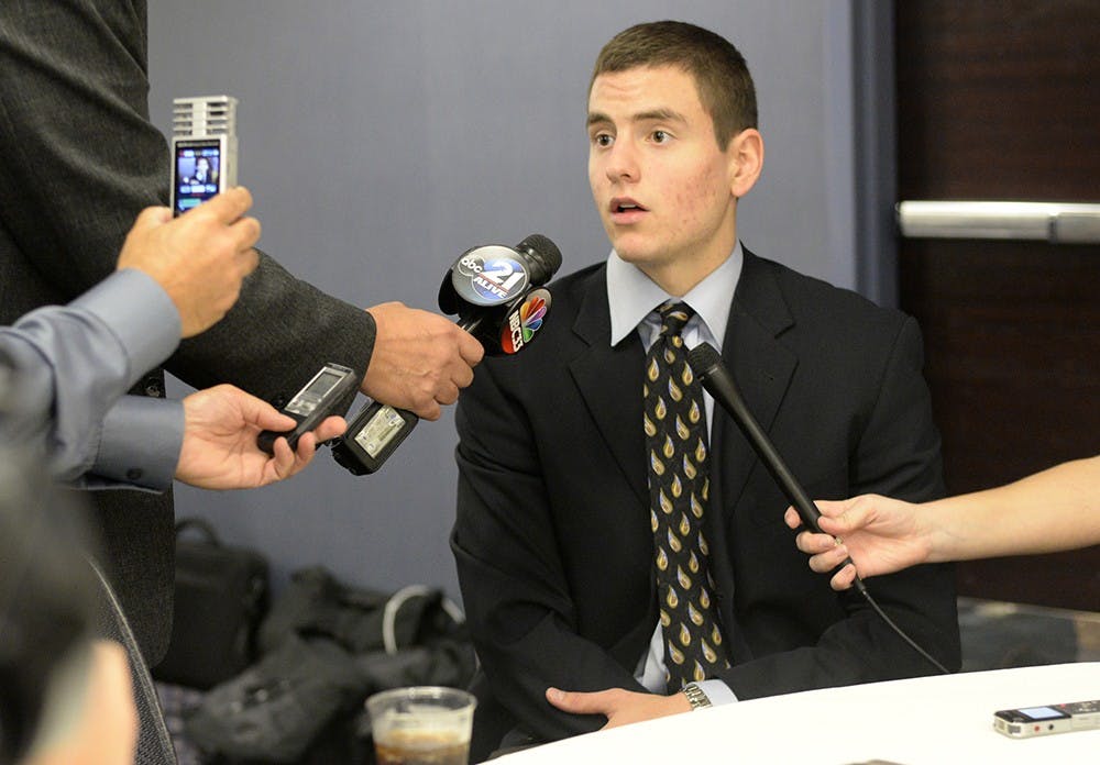 Junior transfer Nick Zeisloft answers questions from media at Big Ten Media Day on Thursday in Chicago. Zeisloft transferred to IU from Illinois State.