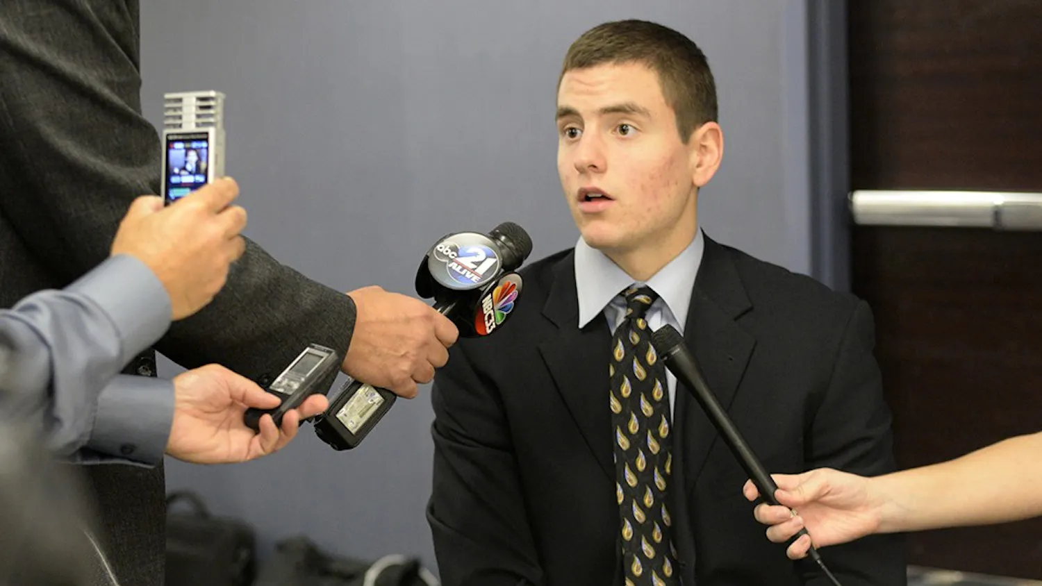 Junior transfer Nick Zeisloft answers questions from media at Big Ten Media Day on Thursday in Chicago. Zeisloft transferred to IU from Illinois State.