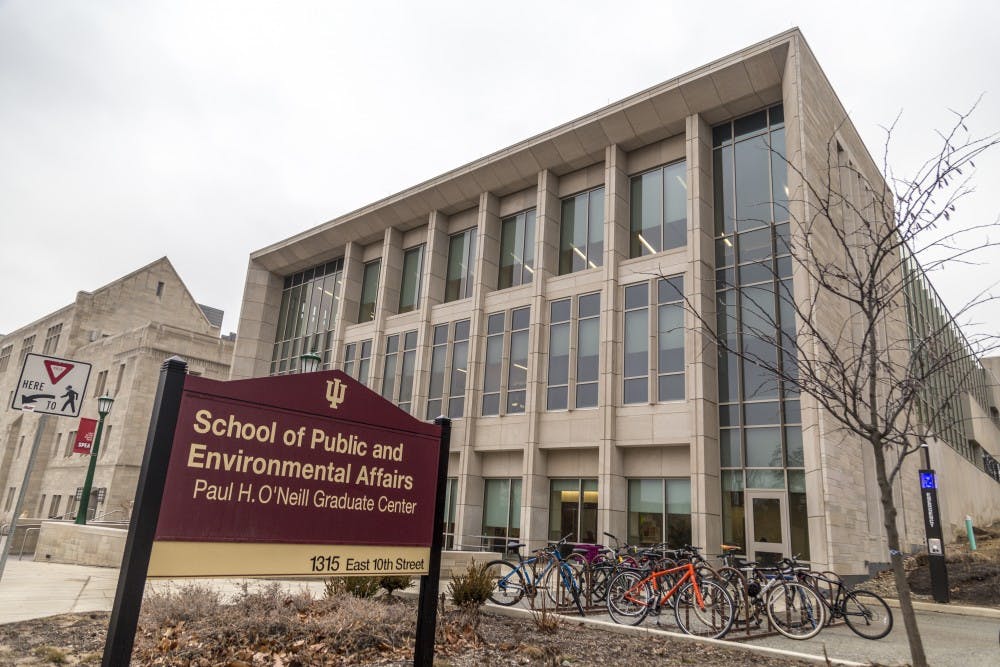 <p>The School of Public and Environmental Affairs sits north of 10th street across from Wells Library. Founded in 1972, the school combines public management, policy and administration with environmental science.</p>