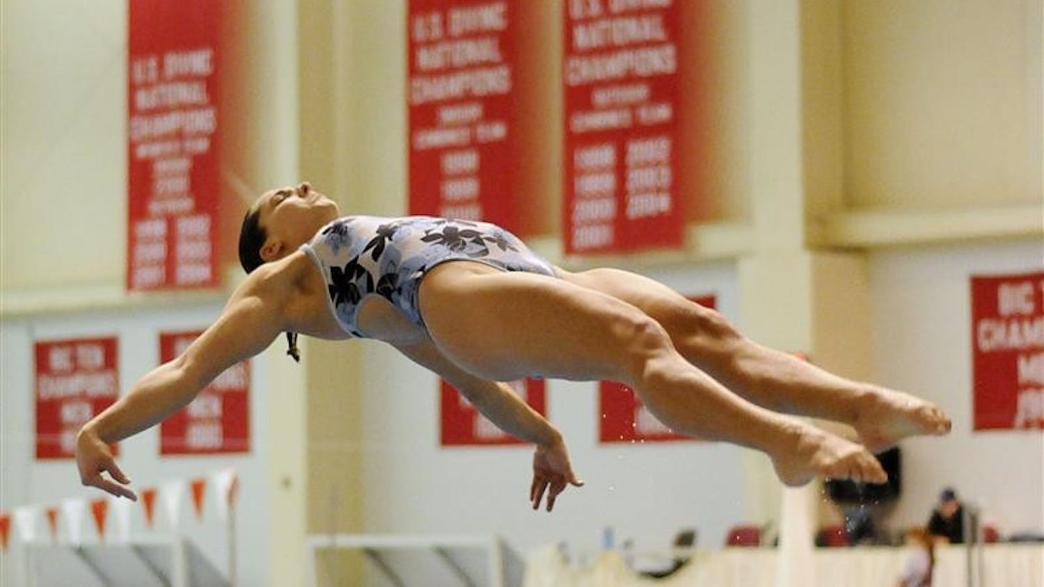 IU senior diver Christina Loukas practices a dive off of a one-meter springboard during a practice on Feb. 26, 2009 at the Counsilman-Billingsley Aquatic Center. Loukas was recently selected to the USA Diving 2009 World Championships team.