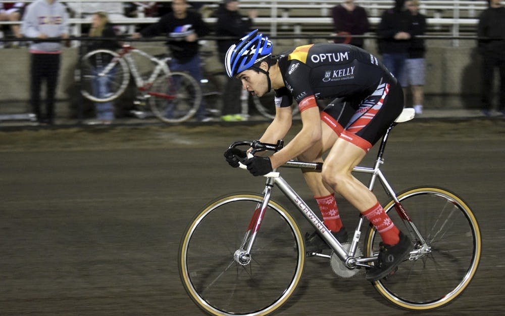 Nicholas Thiery of Cutters races during Little 500 Individual Time Trials on Wednesday night at Bill Armstrong Stadium. Thiery finished 6th overall with a time of 2:24.680.