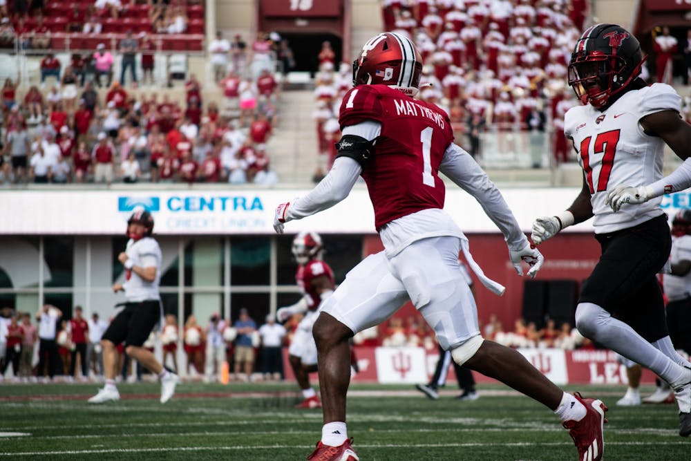 <p>Defensive back Devon Matthews runs for the ball Sept. 17, 2022, at Memorial Stadium. Indiana defeated Western Kentucky University 33-30 and advanced to a 3-0 record.</p>